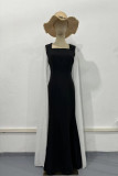 Celebrities Solid Color Slit Contrast Square Neck Evening Dresses
