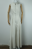 Casual Street Solid Color Pocket Zipper Mandarin Collar Sleeveless Dresses
