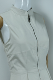 Casual Street Solid Color Pocket Zipper Mandarin Collar Sleeveless Dresses