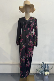 Daily Celebrities Floral Print Slit V Neck Wrapped Skirt Dresses