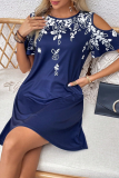 Street Daily Flowers Print O Neck A Line Short Sleeve Dress