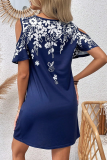 Street Daily Flowers Print O Neck A Line Short Sleeve Dress