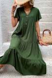Casual Daily Solid Color Buttons V Neck Short Sleeve Short Sleeve Dress