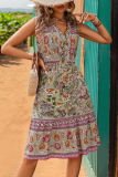Bohemian Vacation Floral Print Patchwork V Neck A Line Dresses