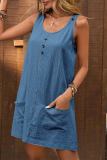 Casual Daily Solid Color Pocket Buttons U Neck Sleeveless Dresses
