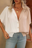 Street Daily Solid Color Buttons Patchwork Contrast Turndown Collar Tops