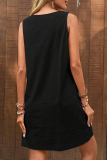 Casual Daily Solid Color Pocket Buttons U Neck Sleeveless Dresses