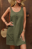 Casual Daily Solid Color Pocket Buttons U Neck Sleeveless Dresses