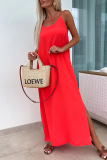 Casual Solid Color Backless Slit U Neck Sling Dresses