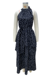 Street Daily Polka Dot Ruffle Zipper Halter Sleeveless Dresses