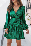 Casual Street Solid Color Lace Up Reflective V Neck A Line Dresses