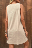 Casual Daily Solid Color Pocket Buttons U Neck Sleeveless Dresses