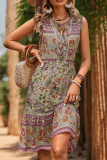 Bohemian Vacation Floral Print Patchwork V Neck A Line Dresses