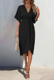 Casual Street Solid Color Ruched V Neck Irregular Dresses