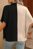 Street Daily Solid Color Buttons Patchwork Contrast Turndown Collar Tops