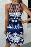 Casual Vacation Geometric Print Patchwork O Neck Sleeveless Dresses