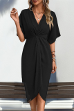 Casual Street Solid Color Ruched V Neck Irregular Dresses