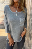 Casual Colorblock Pocket O Neck T-Shirts