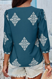 Casual Daily Geometric Print V Neck Tops