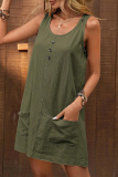 Casual Daily Solid Color Pocket Buttons U Neck Sleeveless Dresses