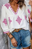Casual Daily Geometric Print V Neck Tops
