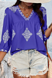 Casual Daily Geometric Print V Neck Tops