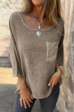 Casual Colorblock Pocket O Neck T-Shirts