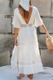 Sexy Solid Color Hollow Out Backless V Neck A Line Dresses