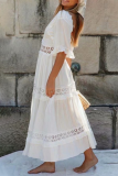 Sexy Solid Color Hollow Out Backless V Neck A Line Dresses