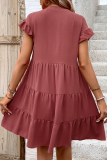 Casual Daily Solid Color Buttons Ruffle V Neck A Line Short Sleeve Dress