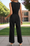 Street Daily Solid Color Pocket Scarf Collar Regular Jumpsuits