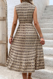 Casual Vacation Geometric Print Pocket Buttons Patchwork V Neck Sleeveless Dresses