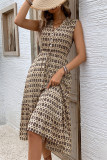 Casual Vacation Geometric Print Pocket Buttons Patchwork V Neck Sleeveless Dresses