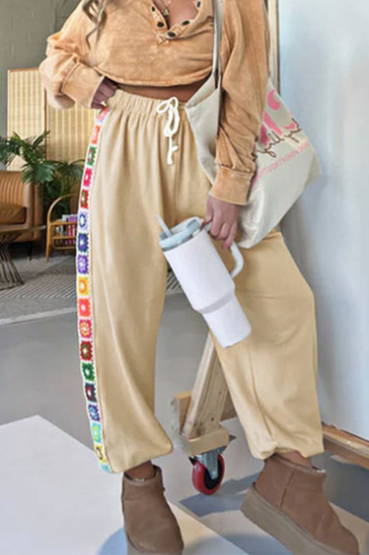 Casual Sportswear Print Gradient Draw String Lace Up Loose High Waist Patchwork Bottoms
