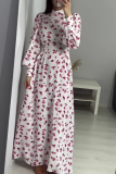 Celebrities Elegant Flowers Print Patchwork Half A Turtleneck A Line Dresses