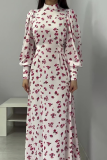 Celebrities Elegant Flowers Print Patchwork Half A Turtleneck A Line Dresses