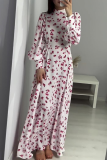 Celebrities Elegant Flowers Print Patchwork Half A Turtleneck A Line Dresses