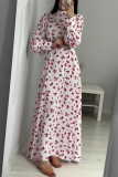 Celebrities Elegant Flowers Print Patchwork Half A Turtleneck A Line Dresses