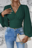Daily Elegant Solid Color Ruched V Neck Tops