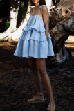 Sexy Solid Color Lace Up U Neck Cake Skirt Dresses