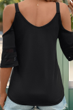 Casual Daily Solid Color Metal Accessories Trim Zipper V Neck T-Shirts
