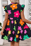 Casual Flowers Print Ruffle V Neck A Line Dresses
