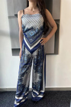 Sexy Street Geometric Print Lace Up Backless Square Neck Sleeveless Two Pieces