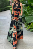 Sexy Tie Dye Print Cross Straps Contrast V Neck Sleeveless Dresses（A variety of binding methods）
