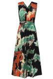Sexy Tie Dye Print Cross Straps Contrast V Neck Sleeveless Dresses（A variety of binding methods）