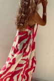 Casual Vacation Geometric Print Backless Contrast O Neck Sleeveless Dresses