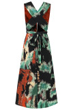Sexy Tie Dye Print Cross Straps Contrast V Neck Sleeveless Dresses（A variety of binding methods）