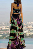 Sexy Tie Dye Print Cross Straps Contrast V Neck Sleeveless Dresses（A variety of binding methods）
