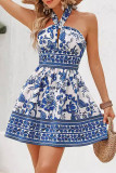 Sexy Vacation Floral Print Lace Up Halter A Line Dresses
