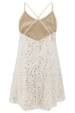 Sexy Party Solid Color Sequins Backless V Neck Sling Dresses（Flares, feathers, they drop off a little bit, it's normal）